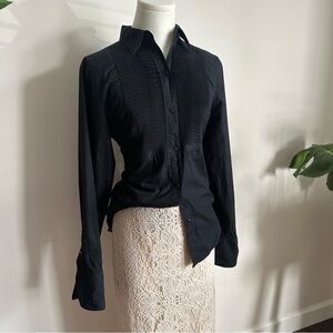 Lauren Ralph Lauren Black Pintuck Button-Up Shirt Size S